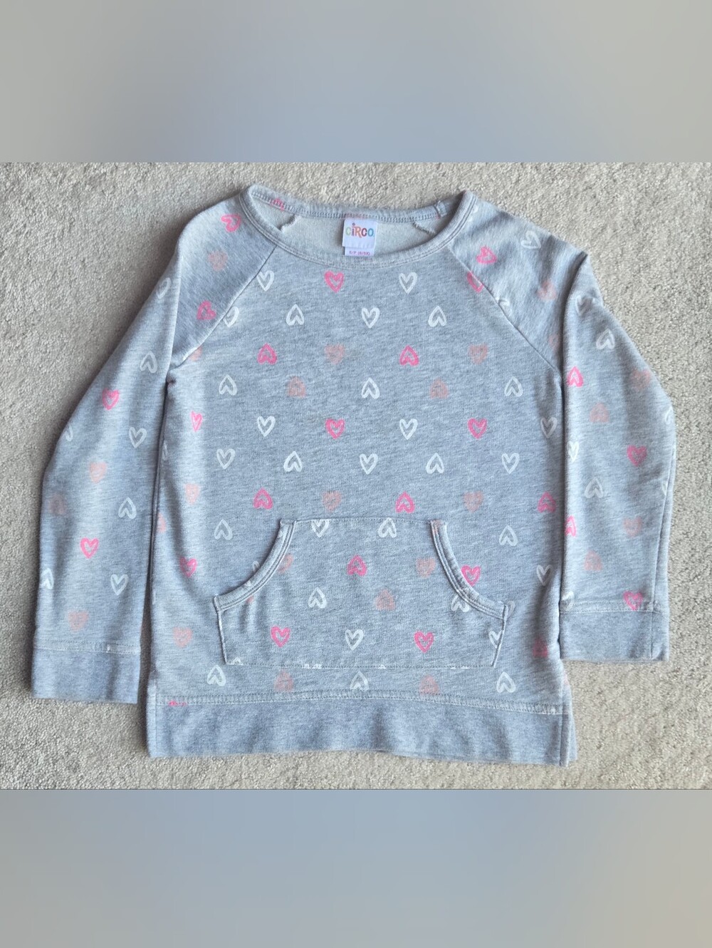 Circo Girls' Grey Heart Pullover Sweatshirt - Pink & White Hearts